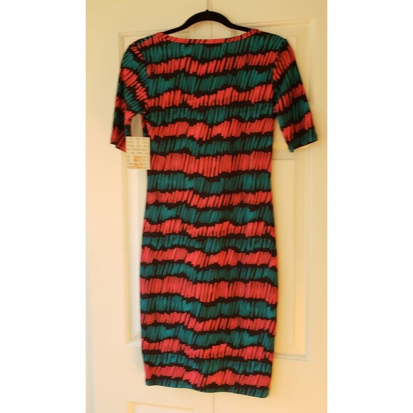 Nwt LulaRoe Julia Dress Bodycon knee length black pink blue Size XS - Picture 2 of 5